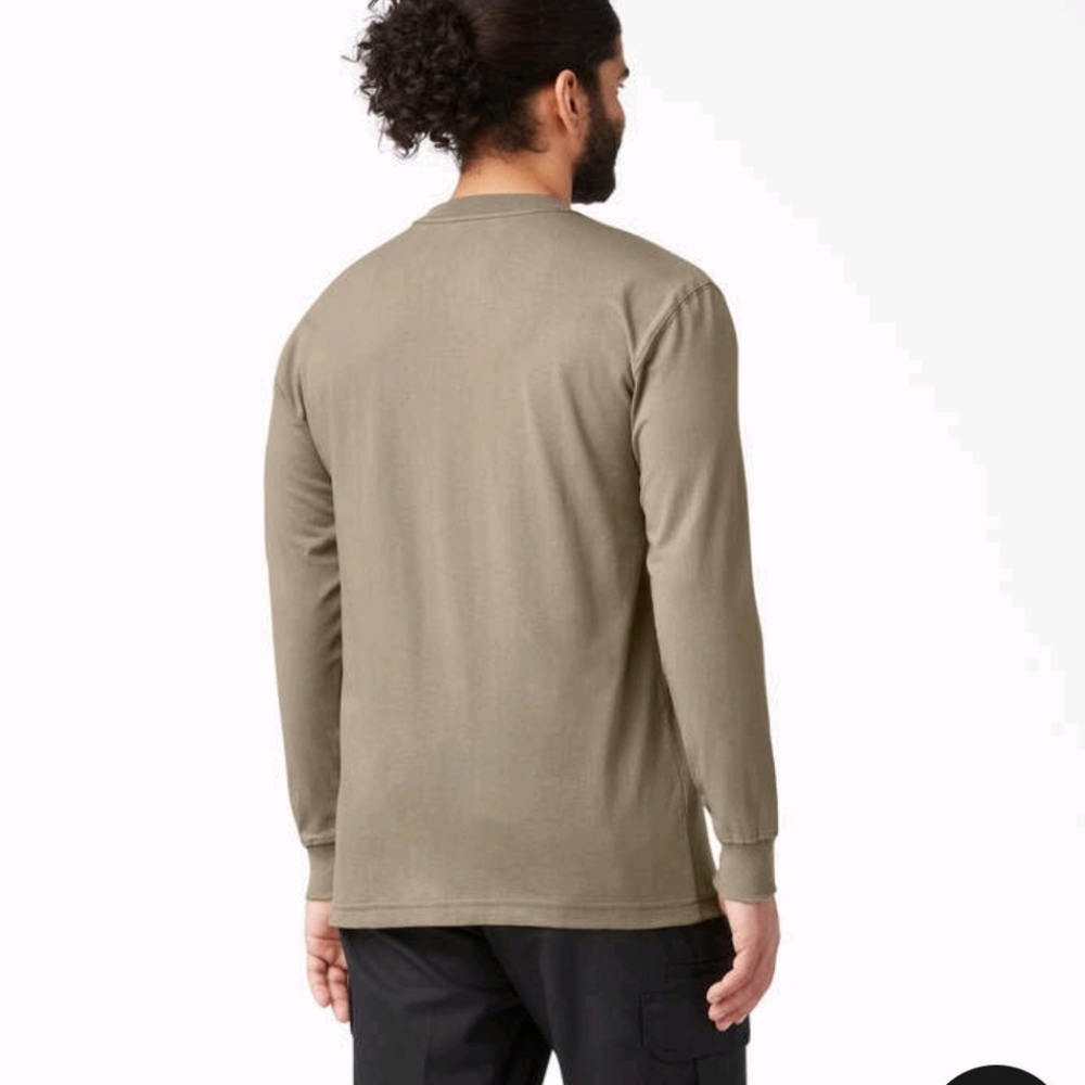 New W Tag Dickies Mens Heavyweight Long Sleeve Henley Tee T-Shirt WL451 Sz L Tan - Picture 2 of 7